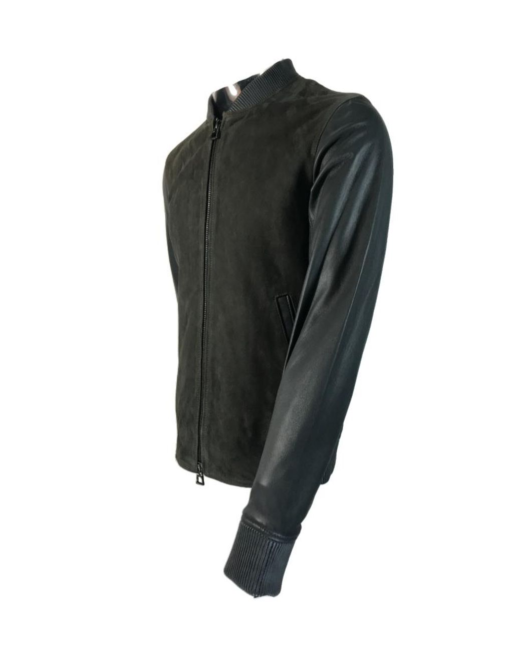 Emporio Armani Green Logo Leather Jacket for men