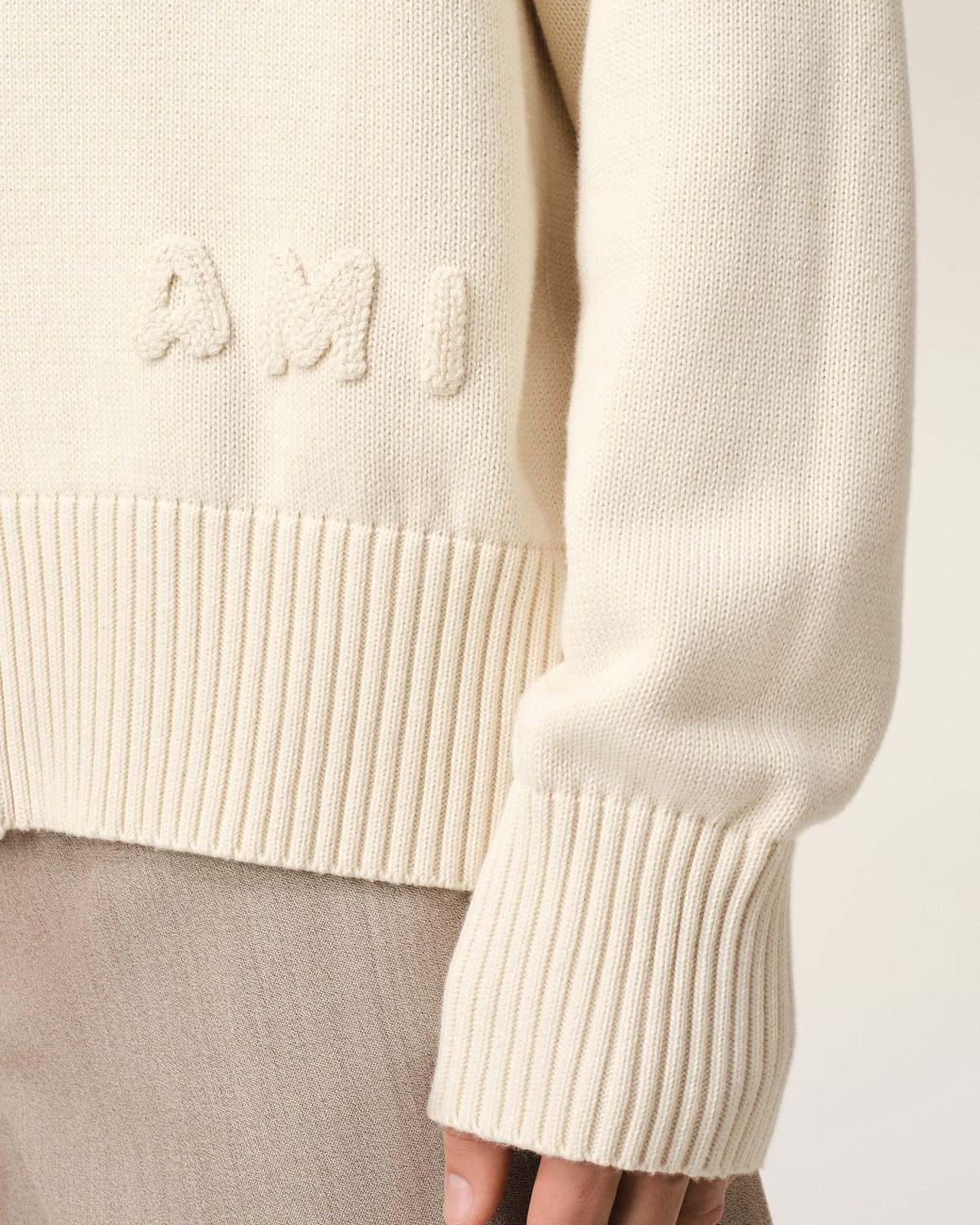 AMI Natural Logo Embroidered Knitted Cardigan for men
