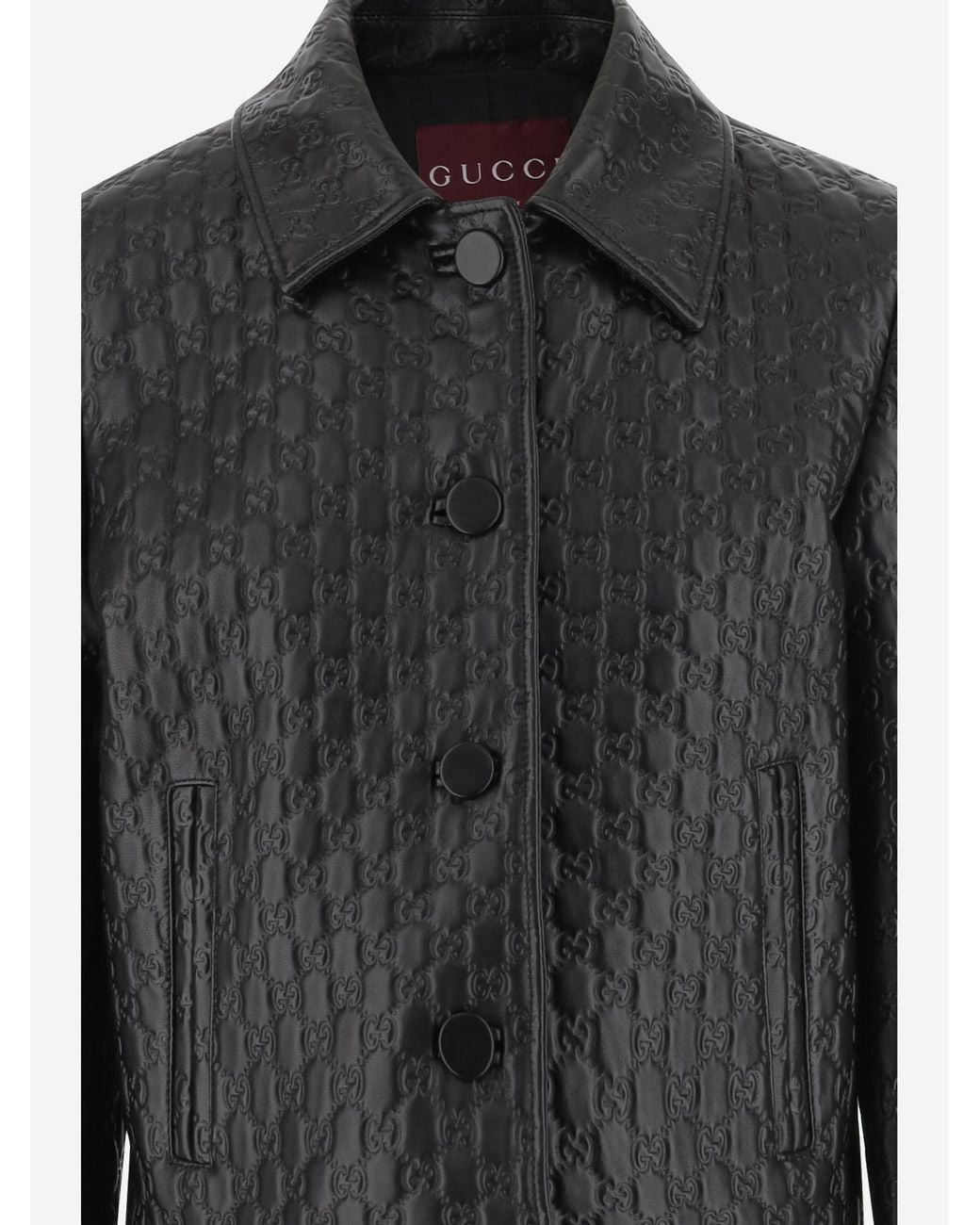 Gucci Black 'All Over Gg' Embossed Leather Jacket