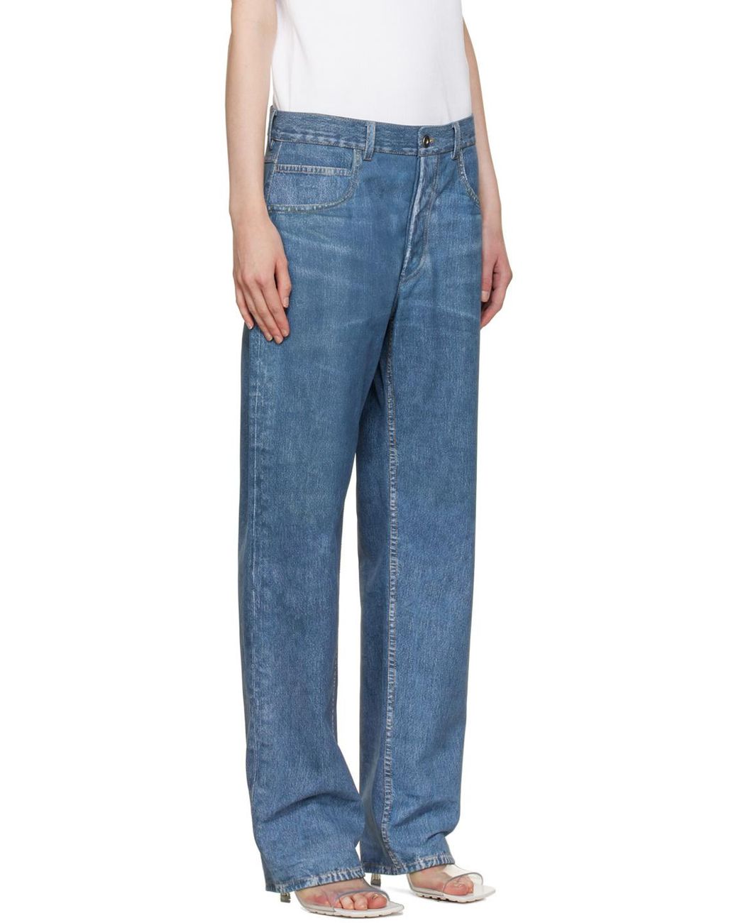 Bottega Veneta Blue Straight-Leg Leather Jeans