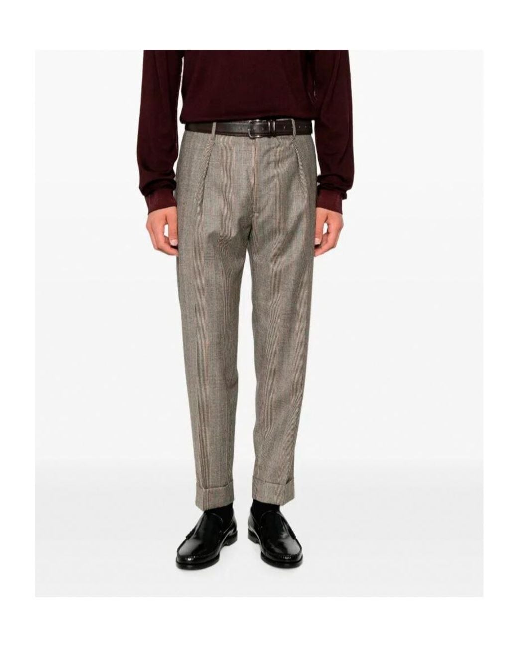 Berwich Gray Check-Pattern Pleated Trousers for men