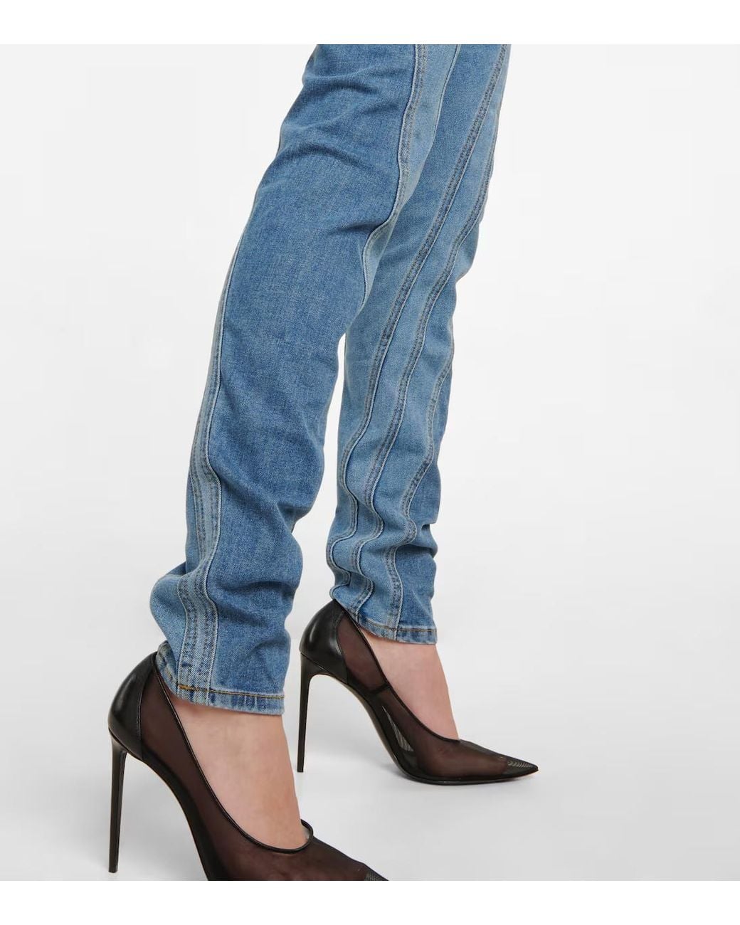 Mugler Blue Sew-On Detail Jeans Leggings