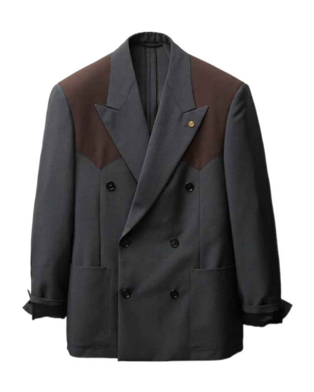 Versace Black Contrast Panel Double Breasted Blazer for men