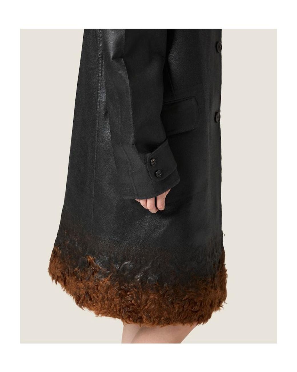 Miu Miu Black Single-Breasted Double Wool And Shearling Coat