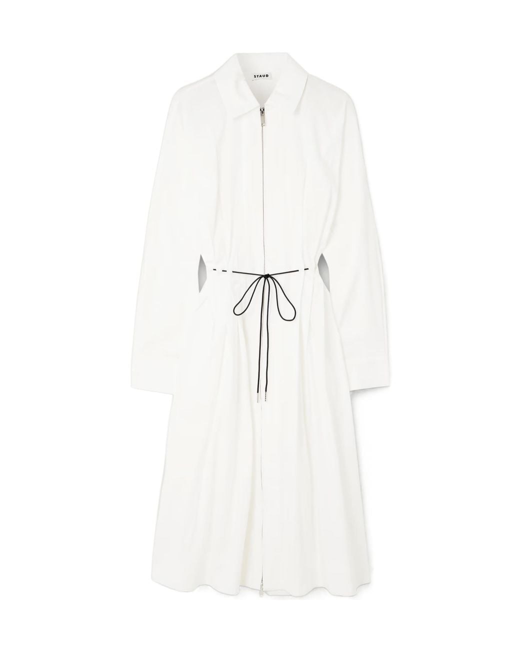 Staud White Chi Tie-Waist Pleated Dress
