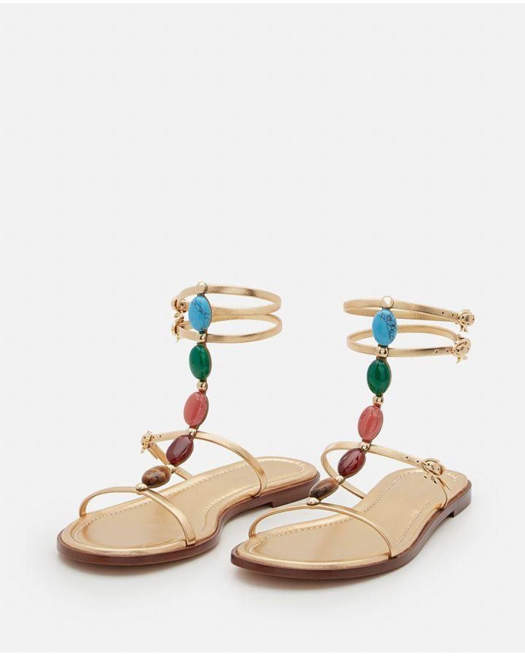 Gianvito Rossi Metallic Shanti Embellished Flat Sandals