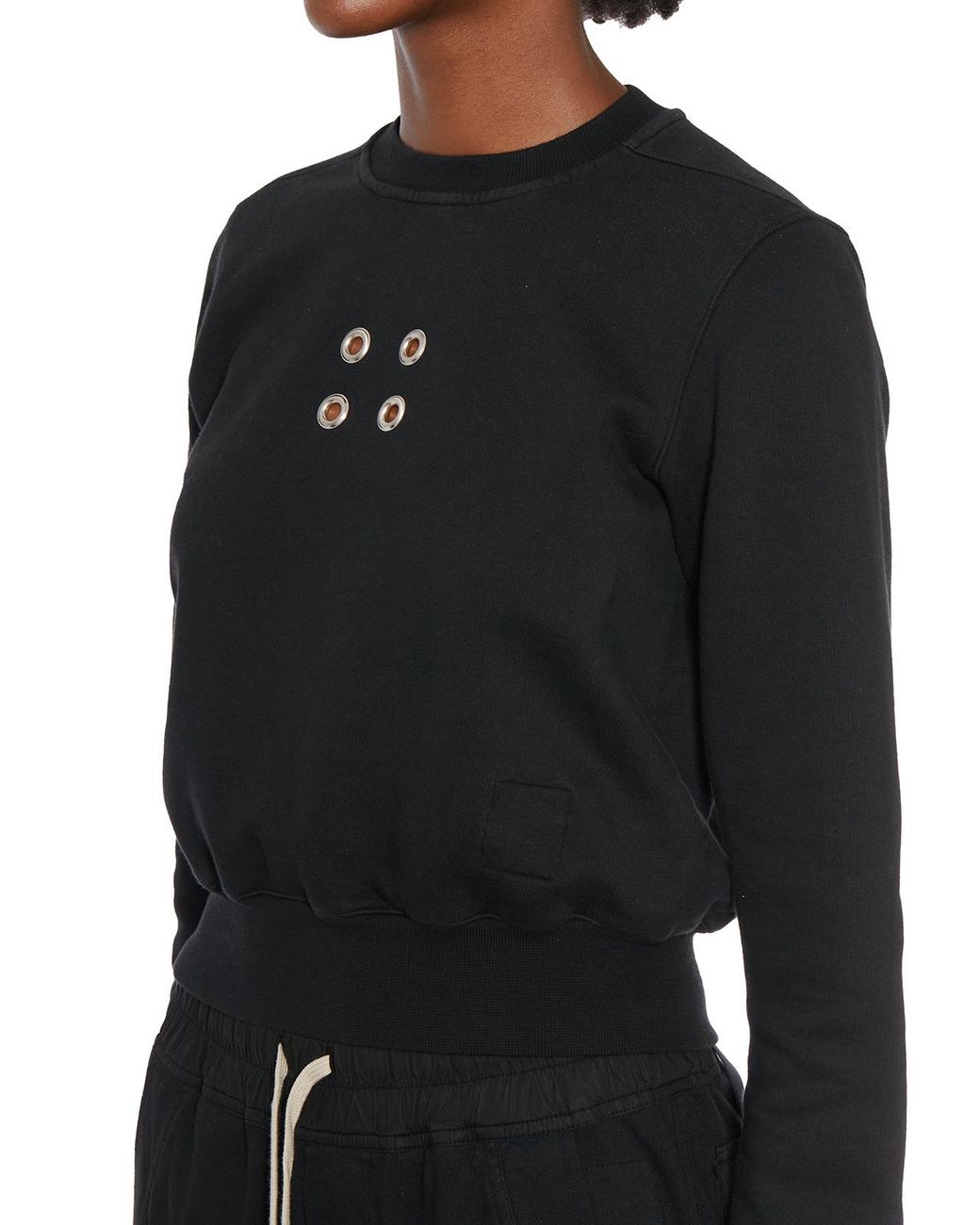 Rick Owens Black Eyelet-Embellished Cropped Crewneck Sweatshirt