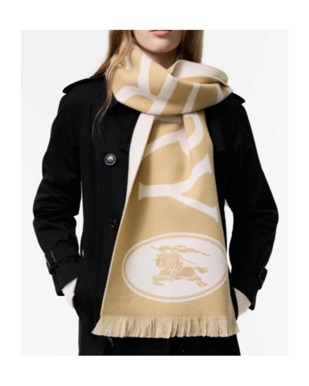 Burberry Natural Logo Ekd Jacquard Fringed Scarf