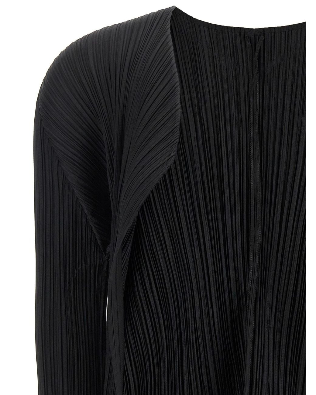 Pleats Please Issey Miyake Black Long-Sleeve Open-Front Knit Cardigan