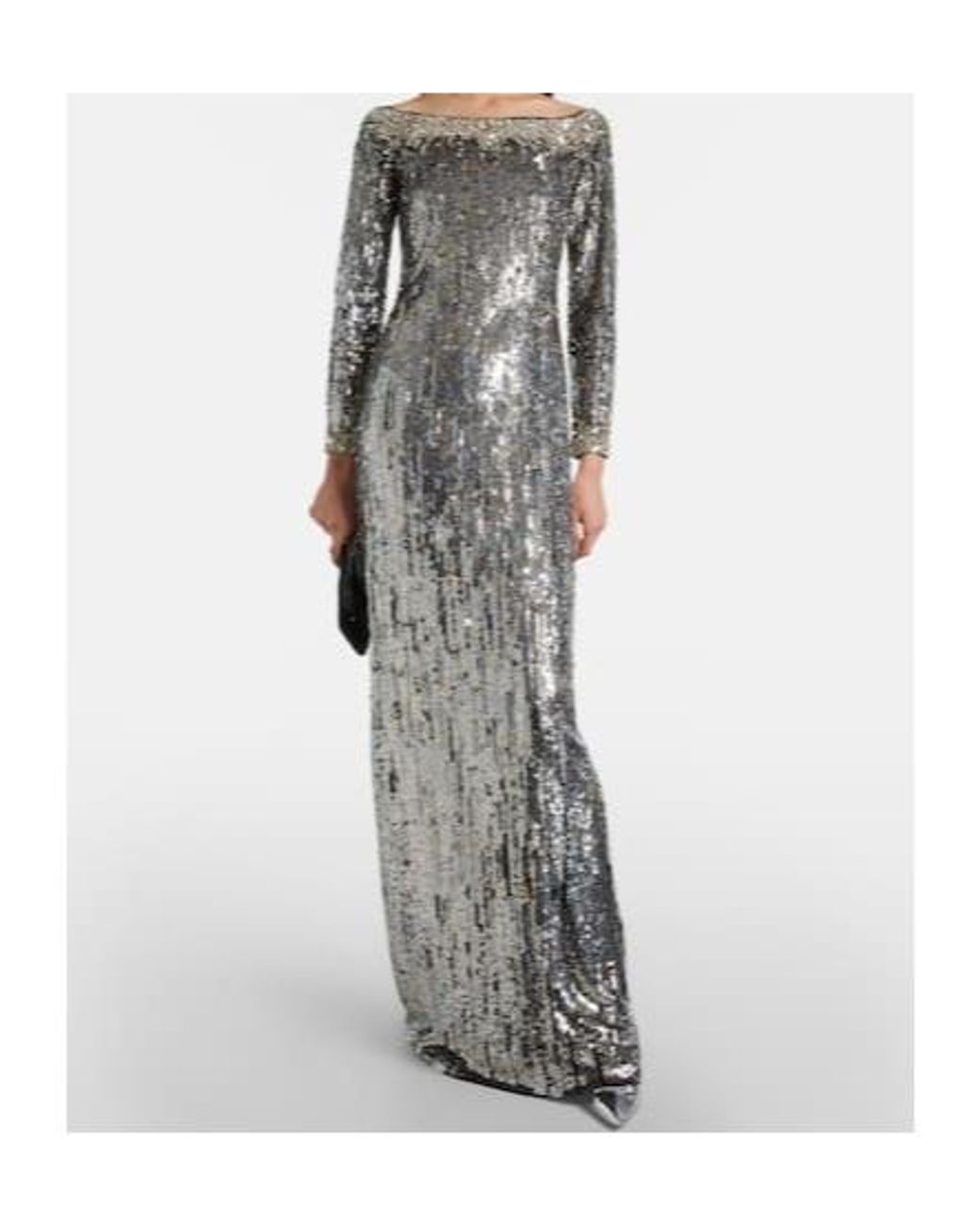 Jenny Packham Gray Marine Sequined Off-Shoulder Gown