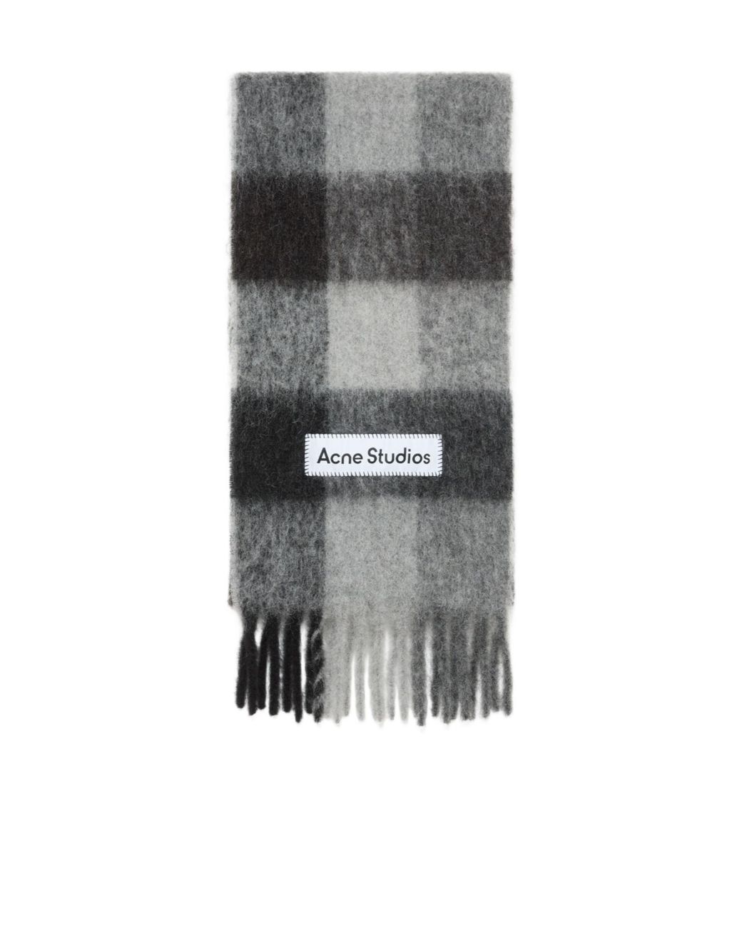 Acne Gray Logo Patch Checked Scarf