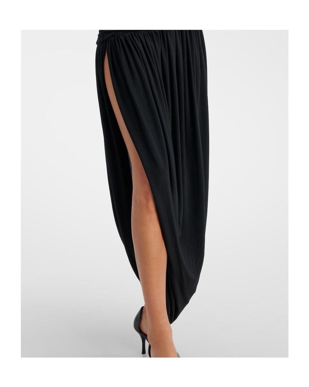 Magda Butrym Black Ruched Asymmetric Draped Midi Dress