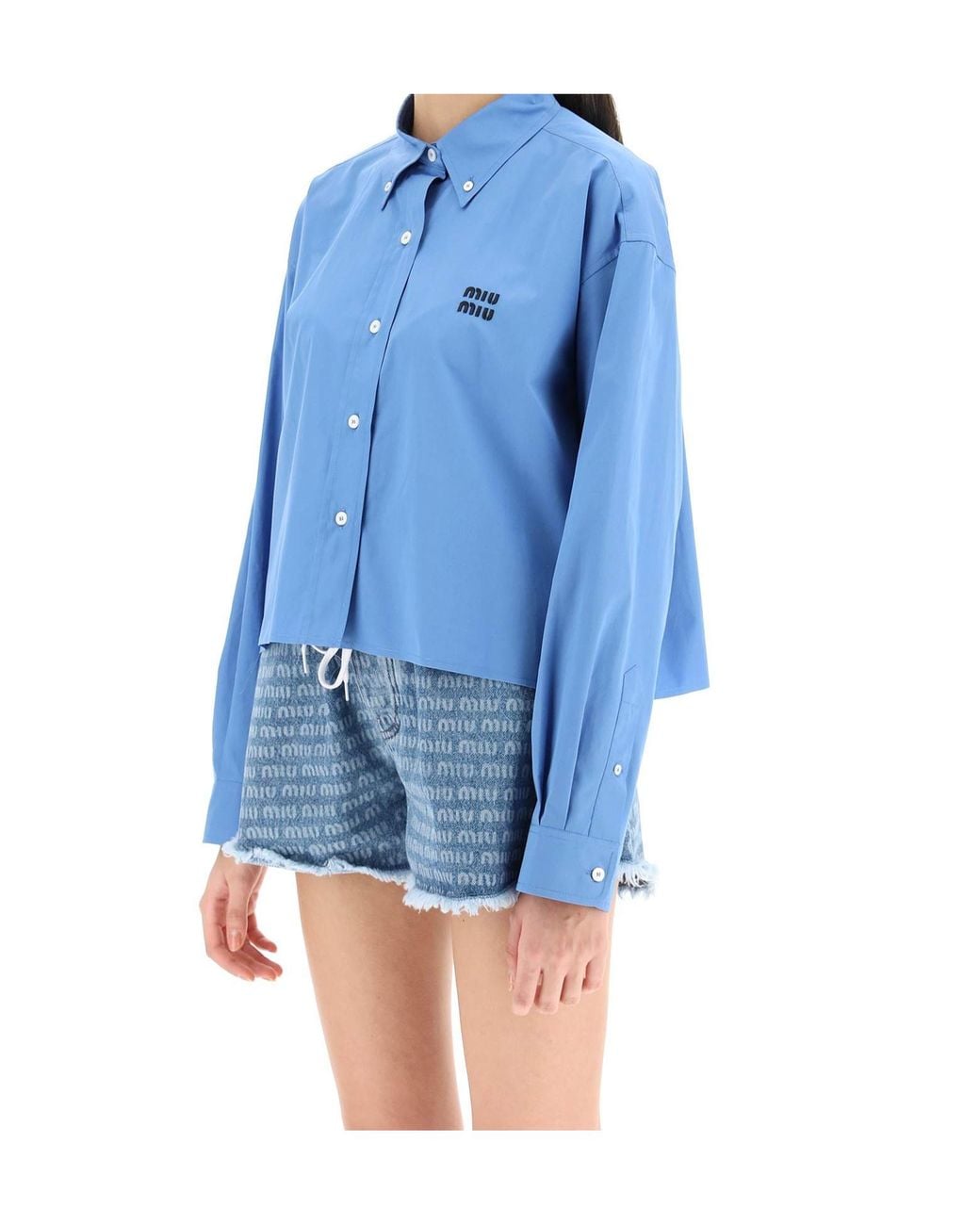 Miu Miu Blue Logo-Embroidered Buttoned Shirt
