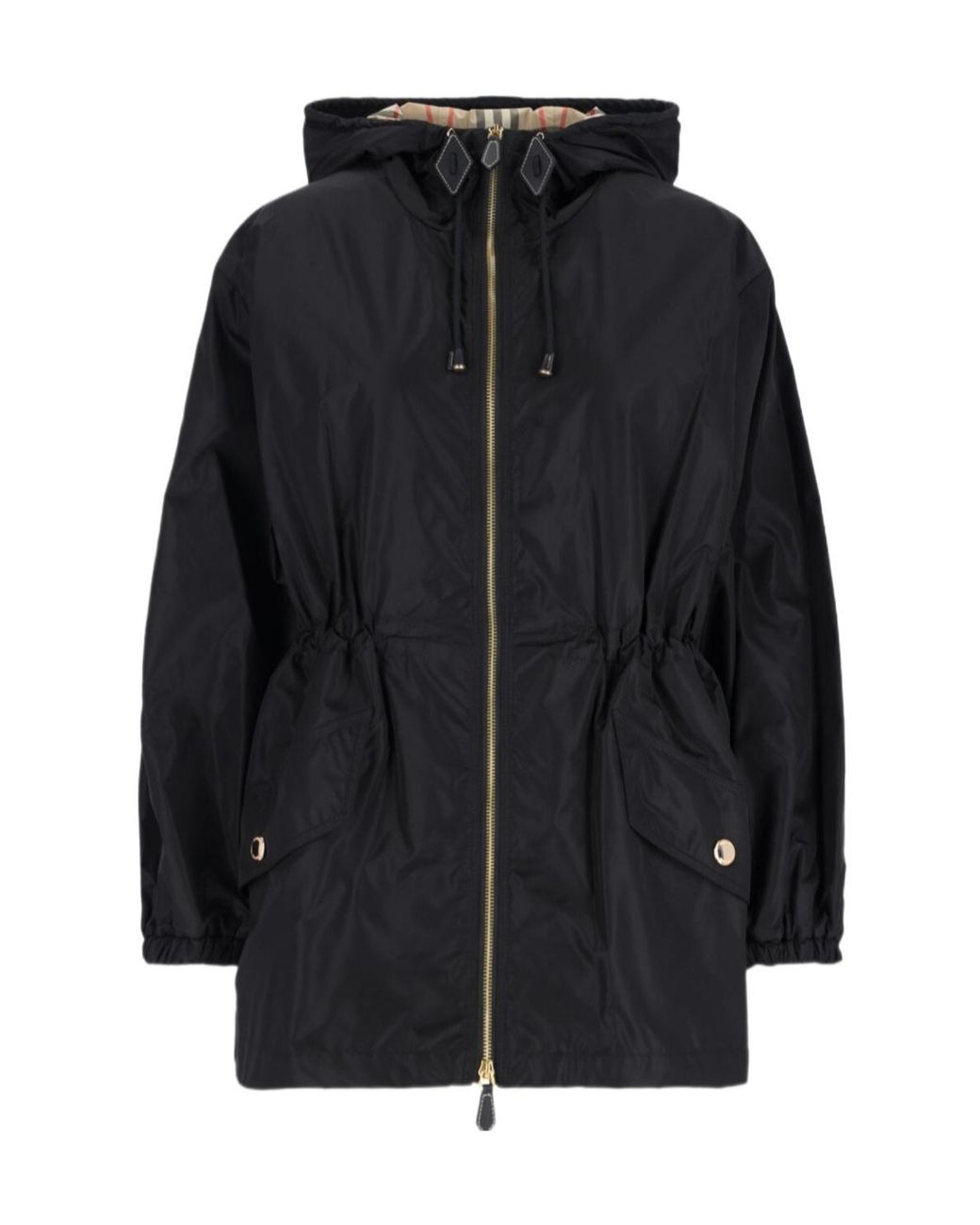 Burberry Black Hooded Drawstring-Waist Coat