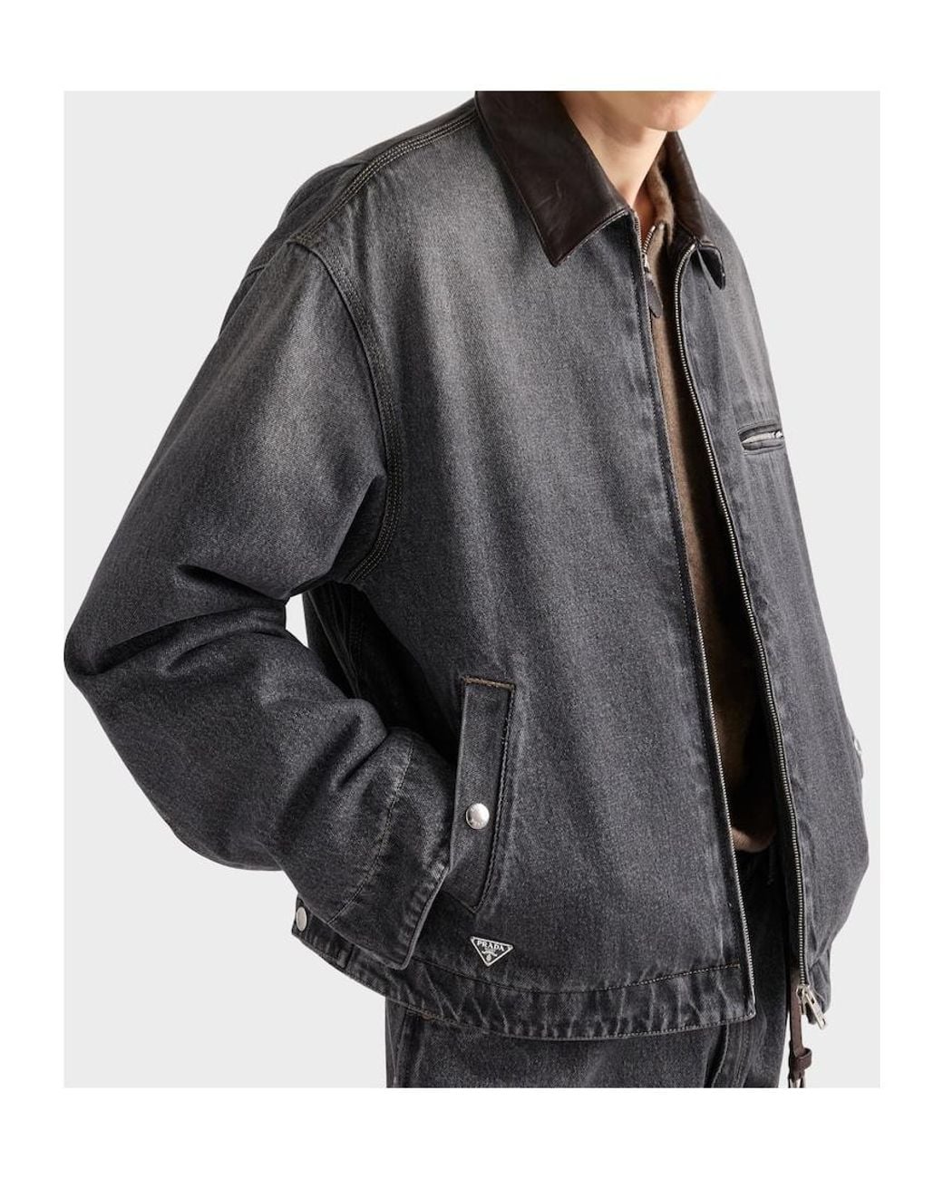 Prada Gray Denim Blouson Jacket for men