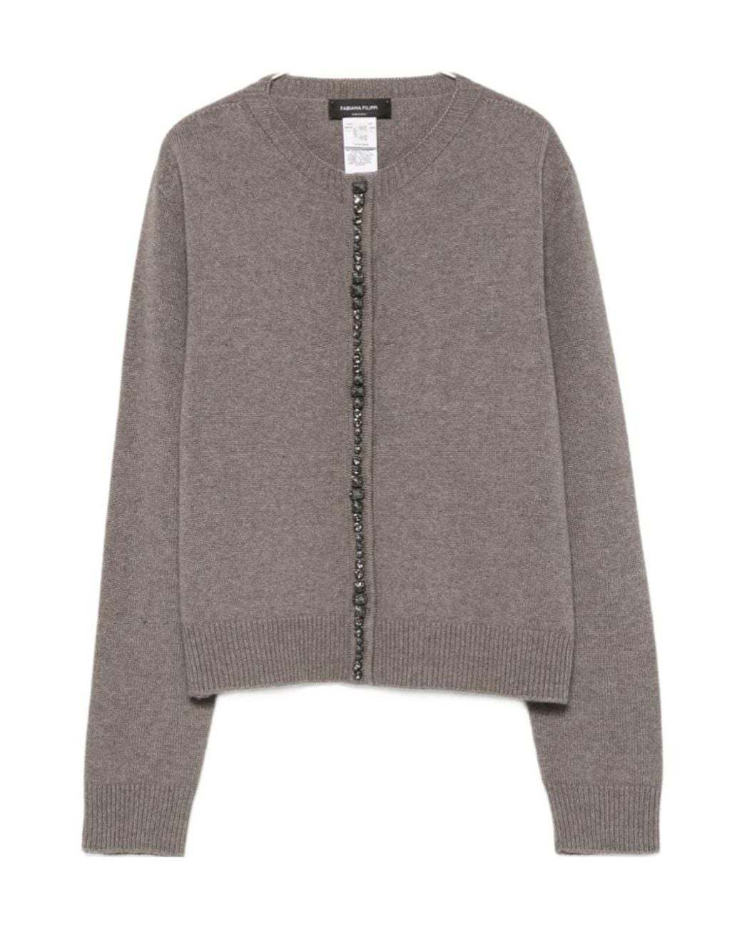 Fabiana Filippi Gray Embellished Crewneck Cardigan