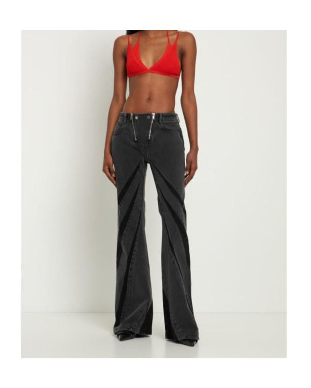 Dion Lee Black Flared Zip Low Rise Denim Jeans
