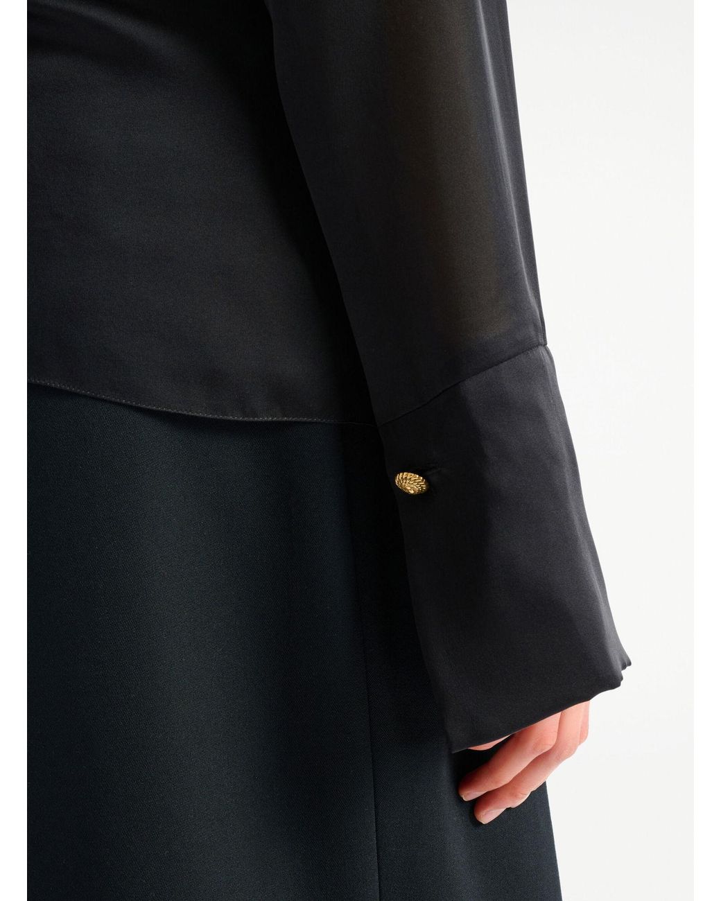 Balmain Black Silk Tie Collar Shirt