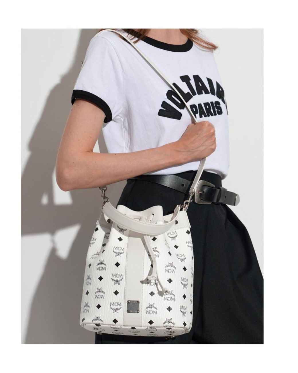 MCM White Drawstring Shoulder Bag