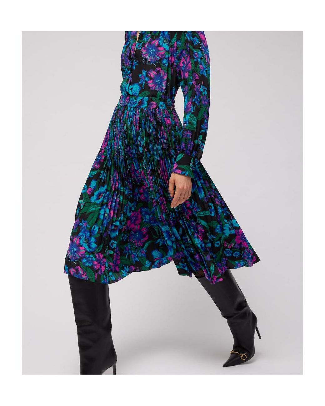 Gucci Blue Printed Silk Crêpe De Chine Midi Skirt