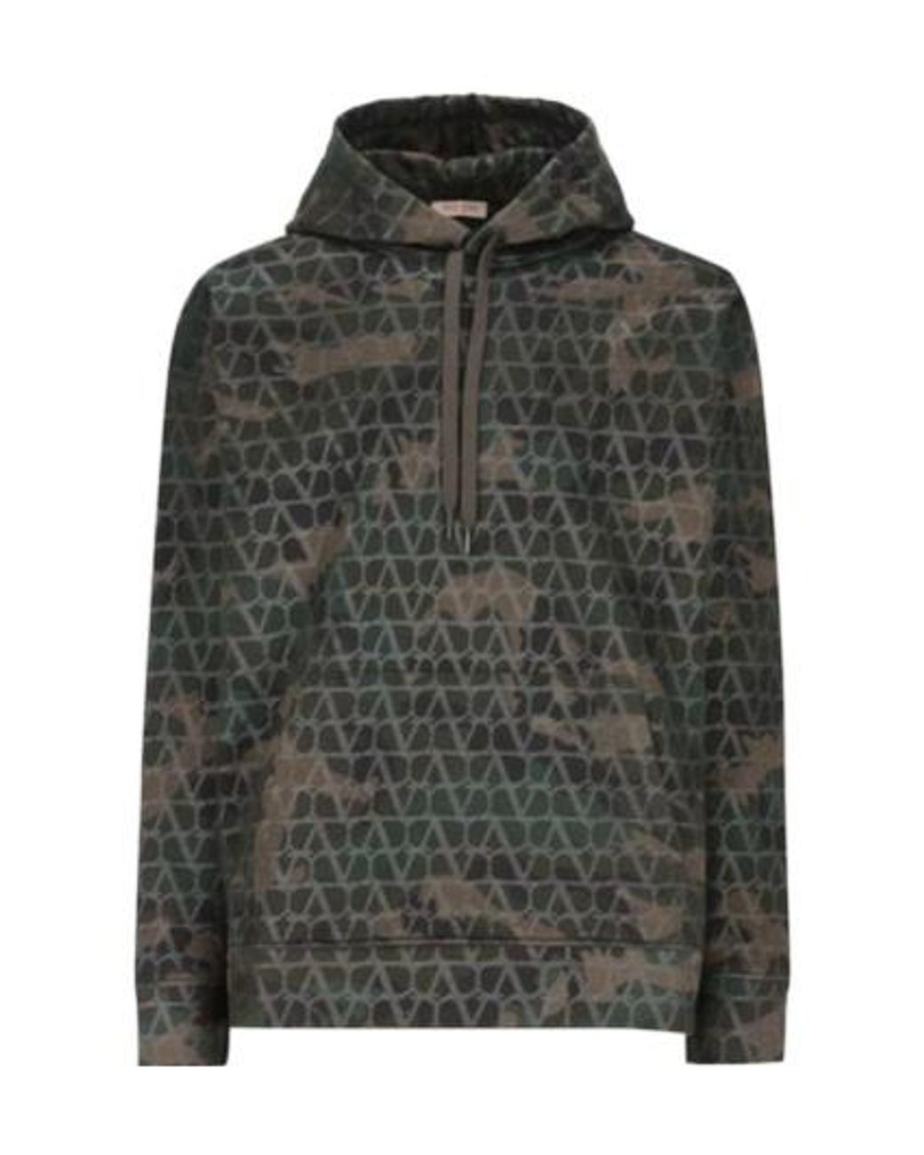 Valentino Green Camouflage Printed Drawstring Hoodie for men