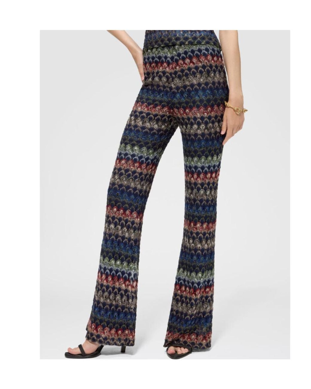 Missoni Black Flare Viscose Lamé Trousers With Lace Motif