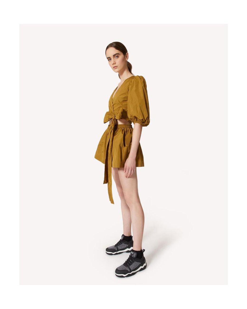 RED Valentino Yellow Puff Sleeved Bow Detailed Top