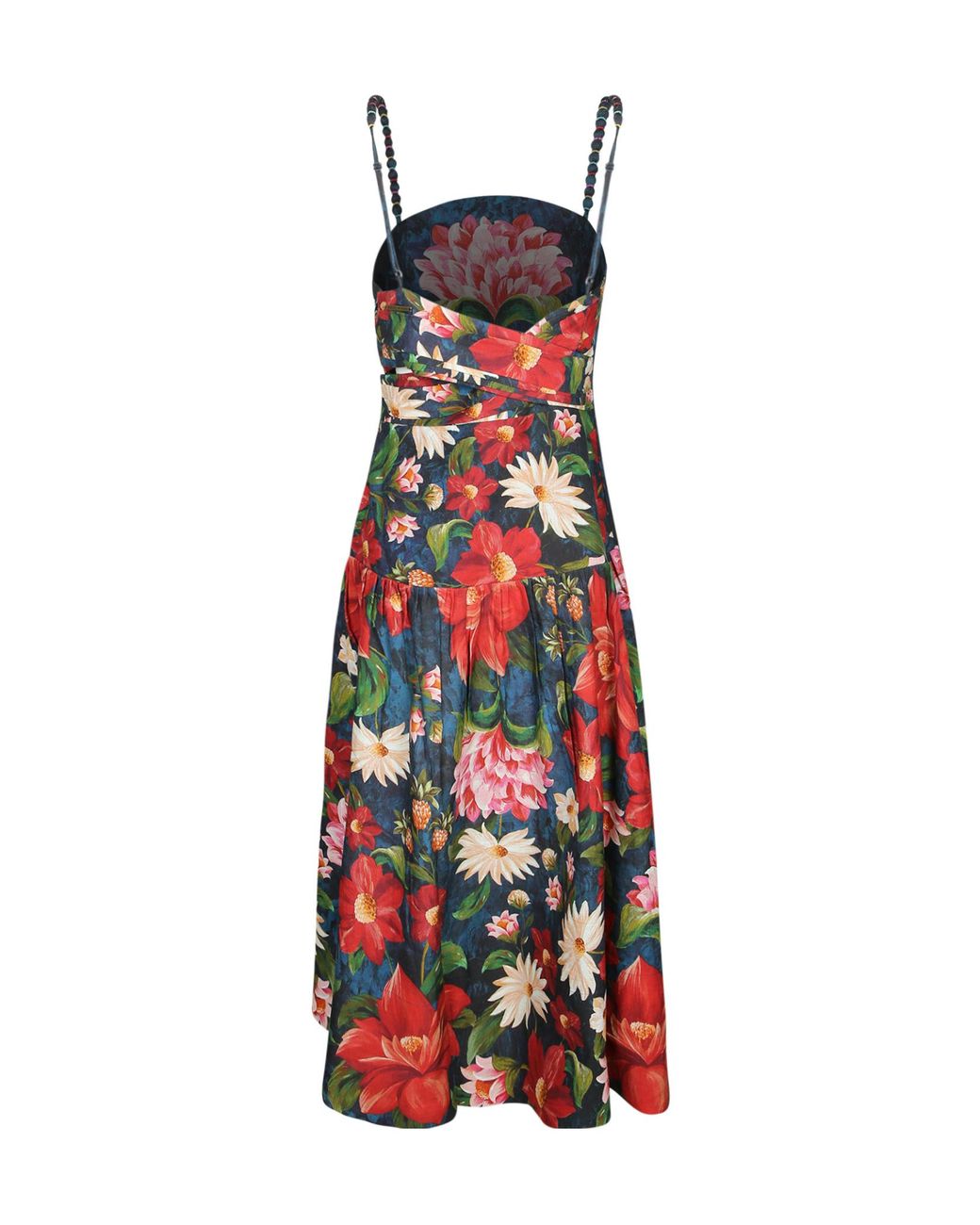 Barbour Red Beaded Strap Floral Midi Dress