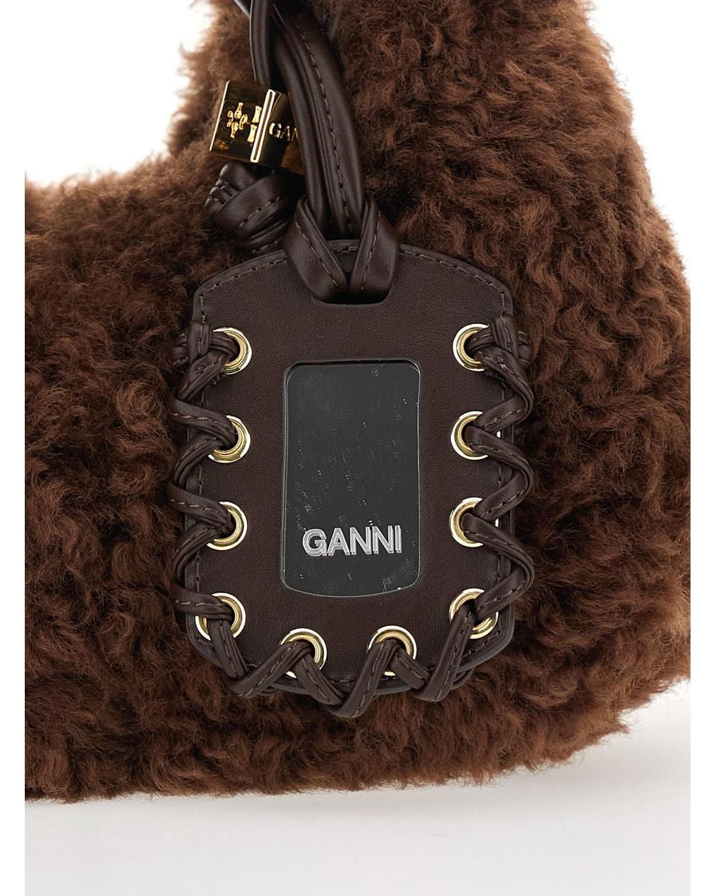 Ganni Brown Mini Hobo Faux Fur Shoulder Bag