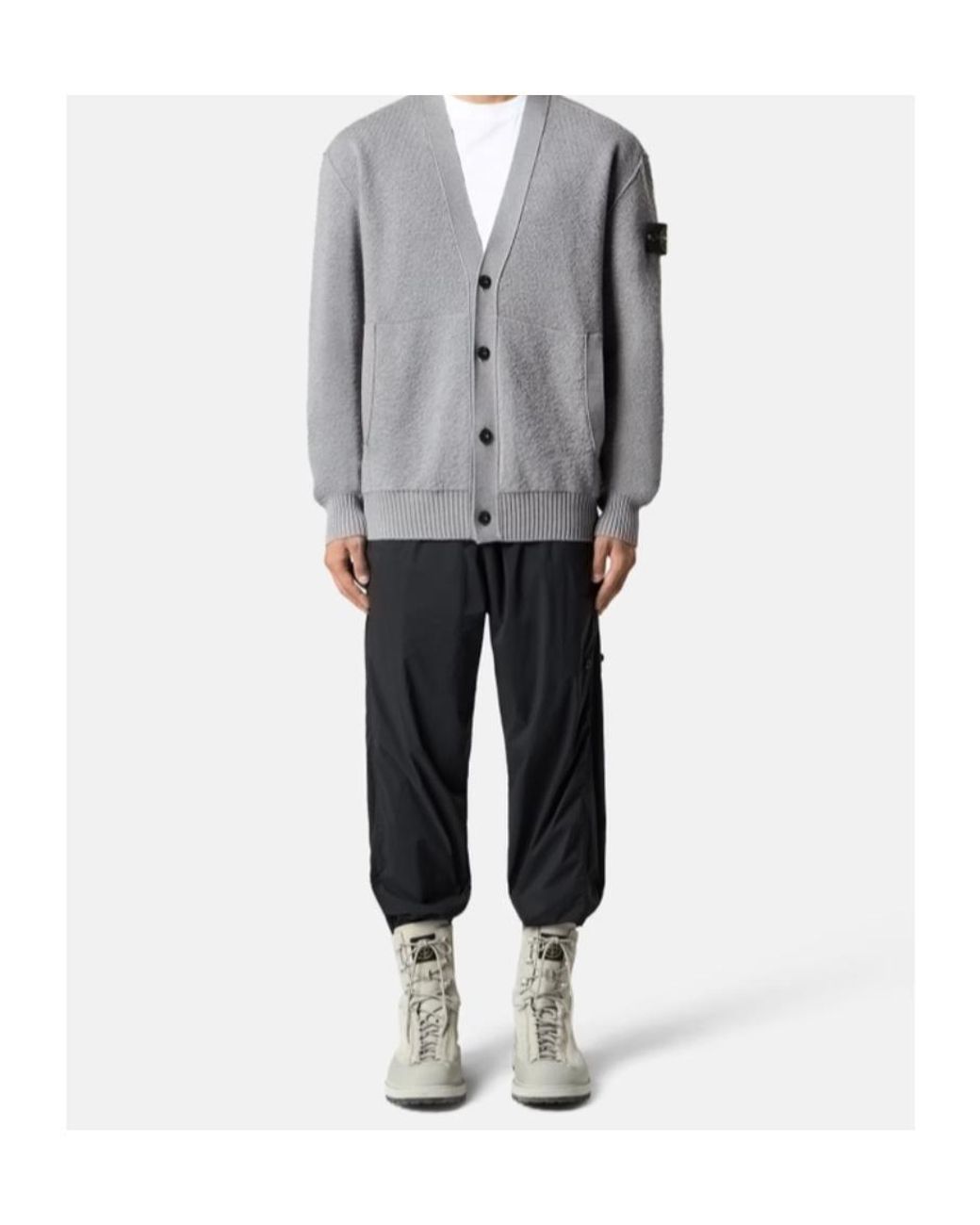 Stone Island Gray Loose-Fit V-Neck Cardigan With Pockets for men