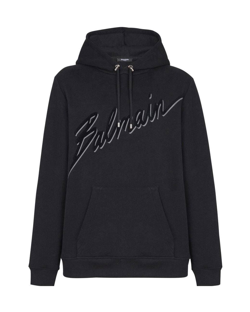 Balmain Blue Flocked-Logo Drawstring Hoodie for men