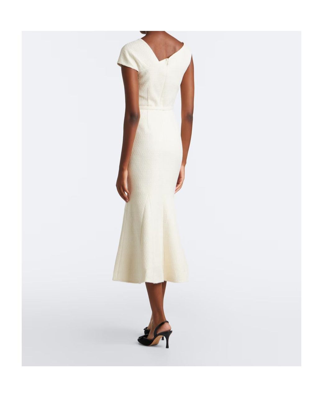 Roland Mouret White Asymmetric Tweed Dress With Tie Detail