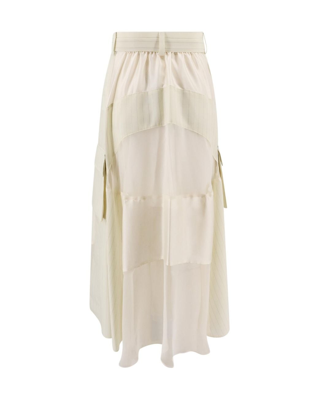 Sacai White Asymmetric Ruched Panelled Skirt