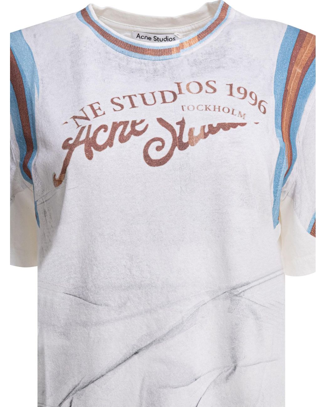 Acne White Logo Printed Crewneck T-Shirt