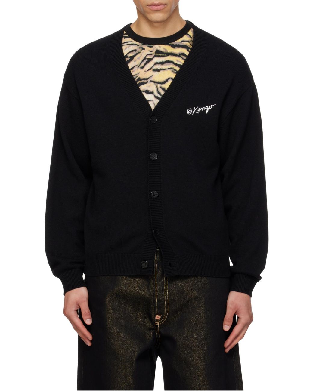 KENZO Black Wild Tiger Knitted Cardigan for men
