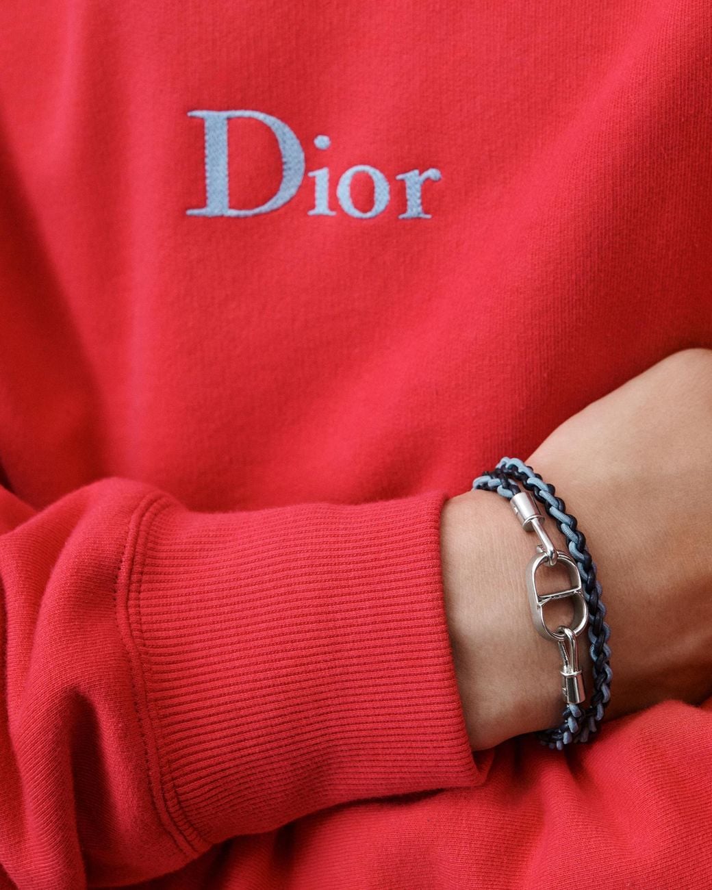 Dior Red Cdicon Braided Double Bracelet for men