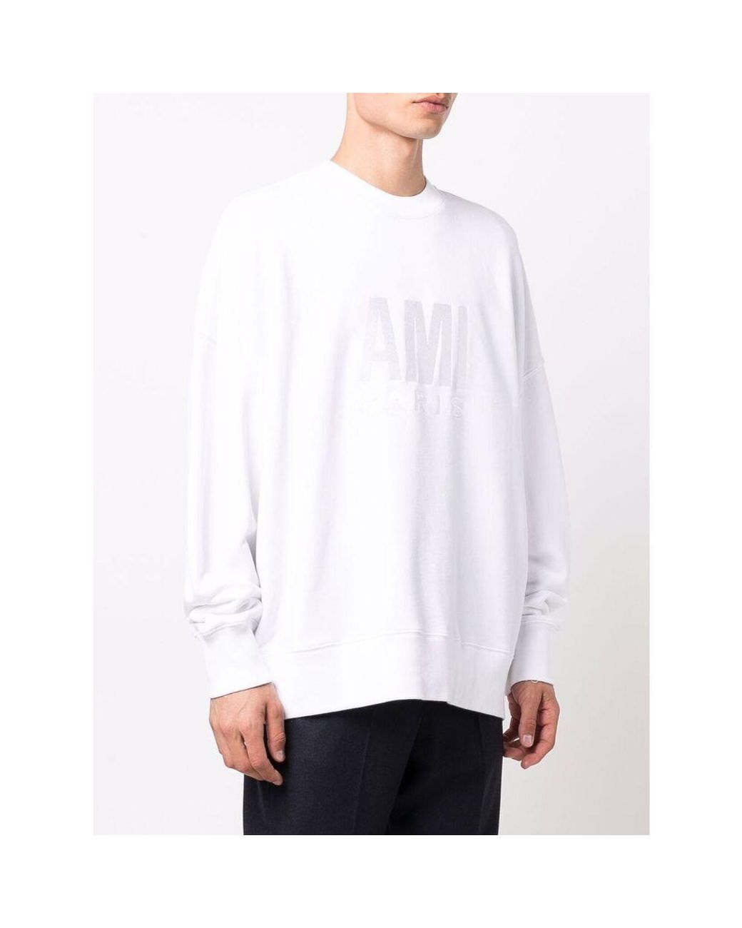 AMI White Tonal Logo-Embroidered Sweatshirt for men