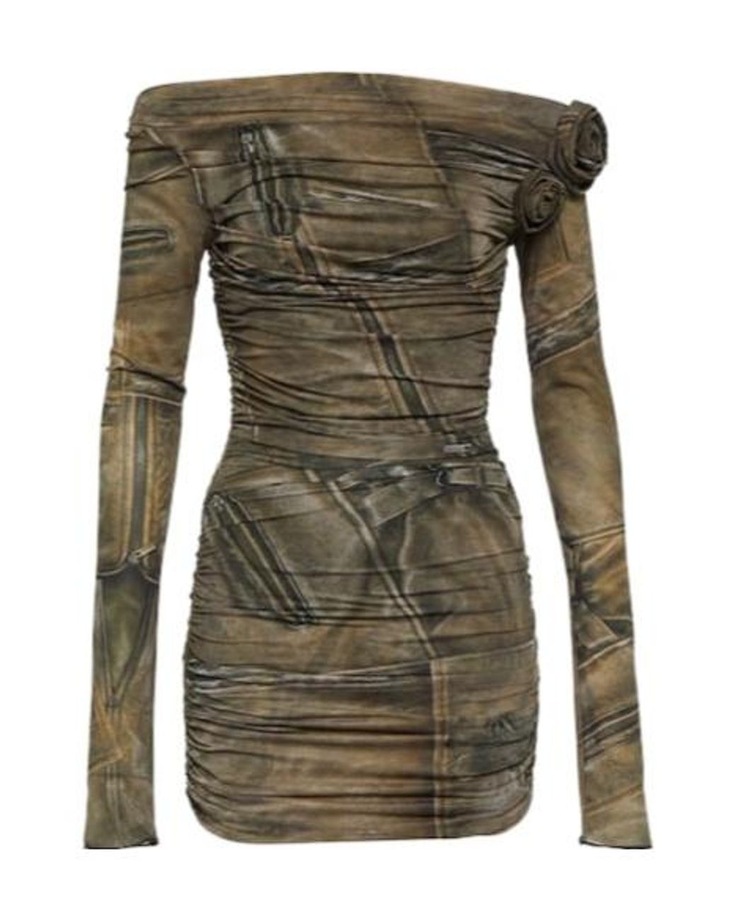 Blumarine Green Printed Off-Shoulder Minidress