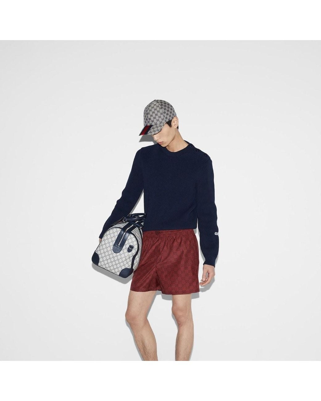 Gucci Red Monogram Drawstring Swim Shorts for men