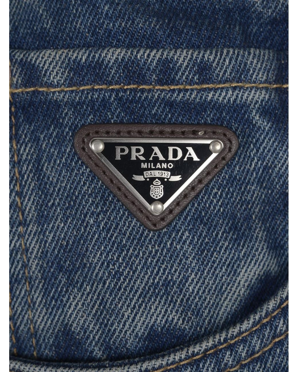 Prada Blue Logo Plaque Balloon Jeans