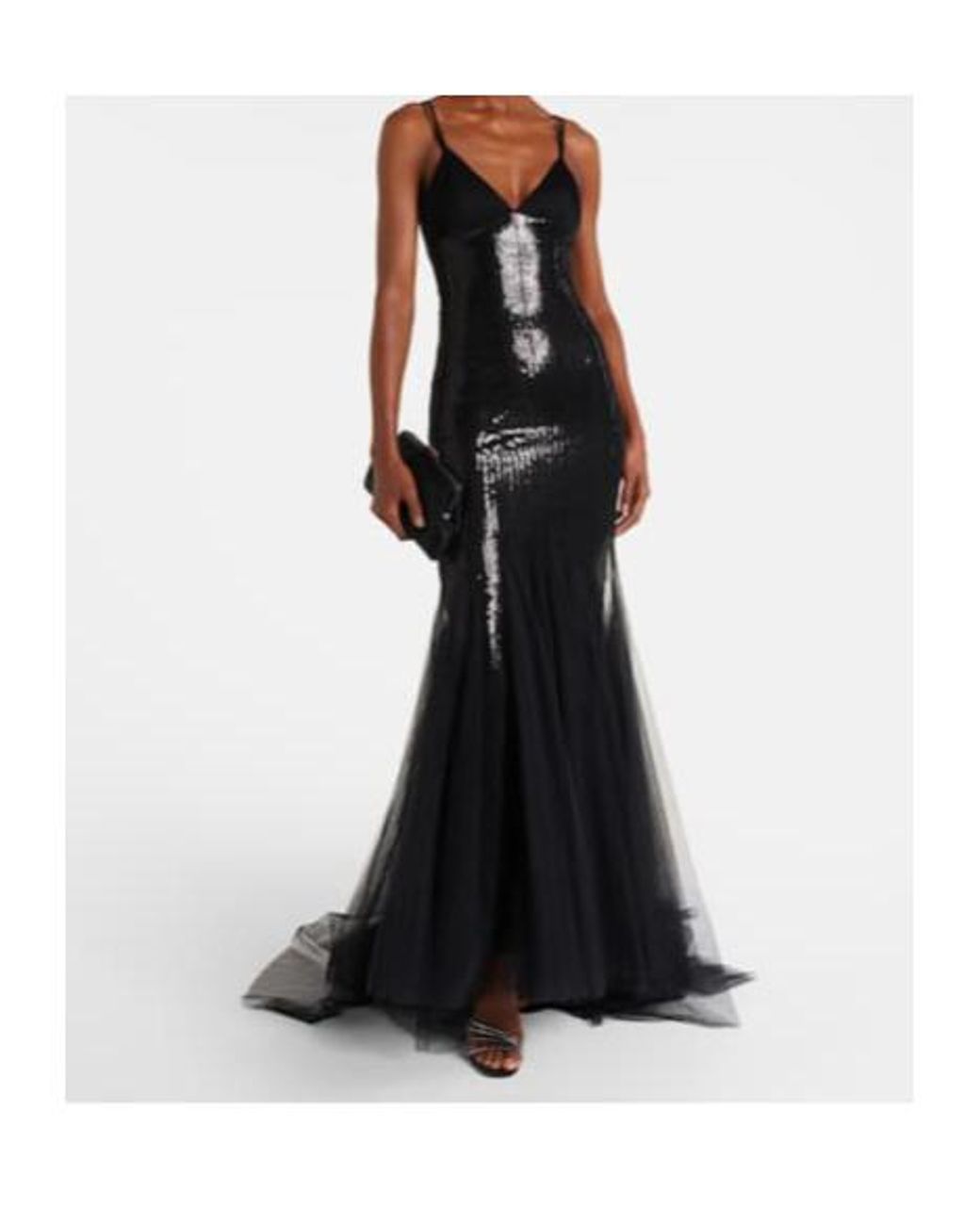 David Koma Black Sequined Tulle And Satin Gown