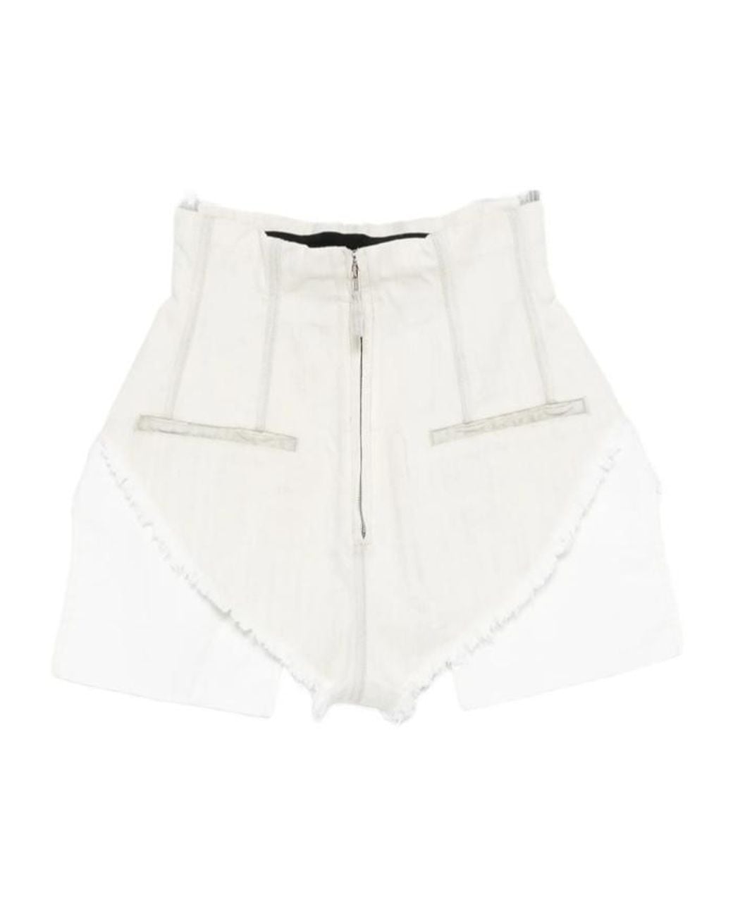 Rick Owens White Frayed Hem Zipped Shorts