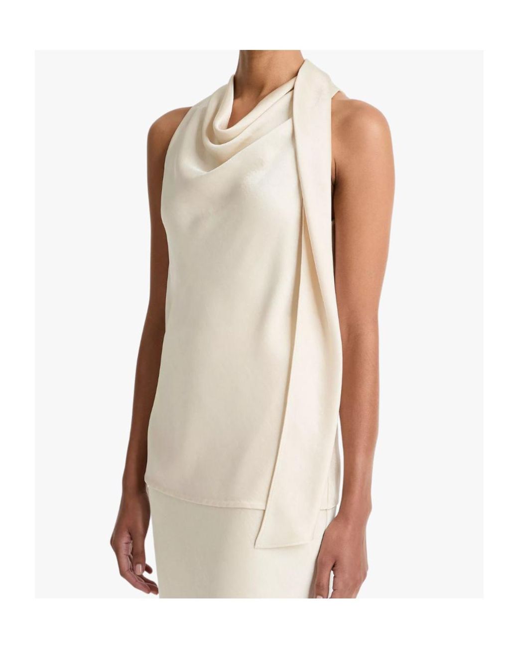 Vince Natural Draped Scarf-Neck Sleeveless Top