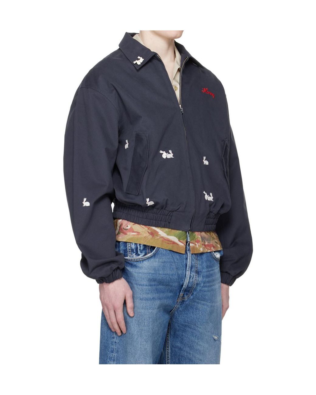 Carne Bollente Blue Zippered Lapel Casual Jacket for men