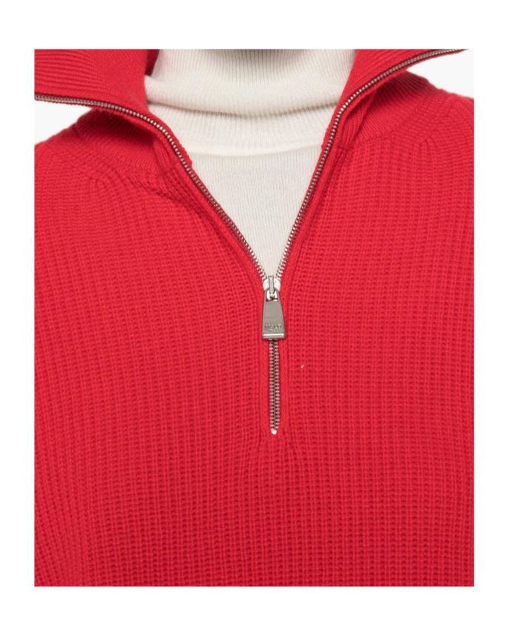Malo Red Half Zip Turtleneck Knitted Sweater