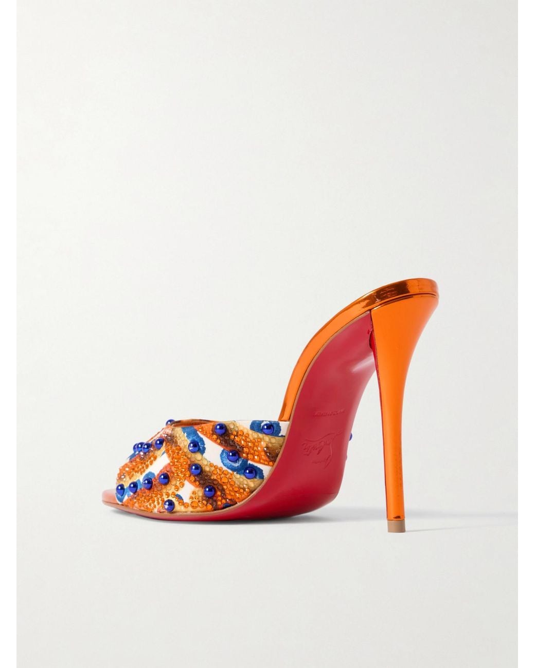 Christian Louboutin White Embellished Printed Faille Mules