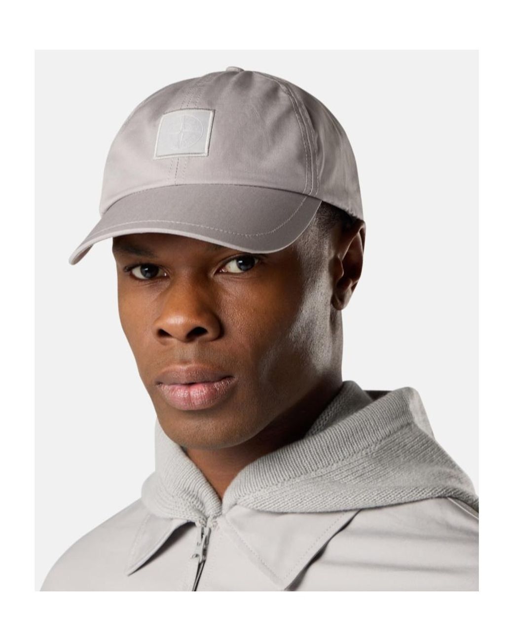 Stone Island White Baseball Cap With Compass Patch for men