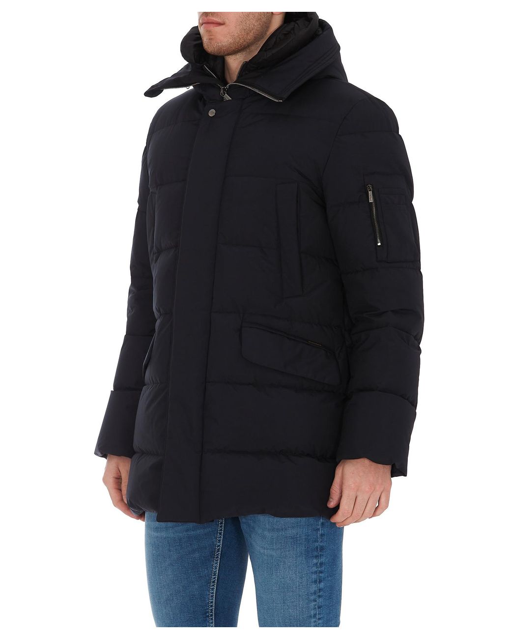 Moorer Blue Davide-Stp Padded Hooded Drawstring Jacket for men