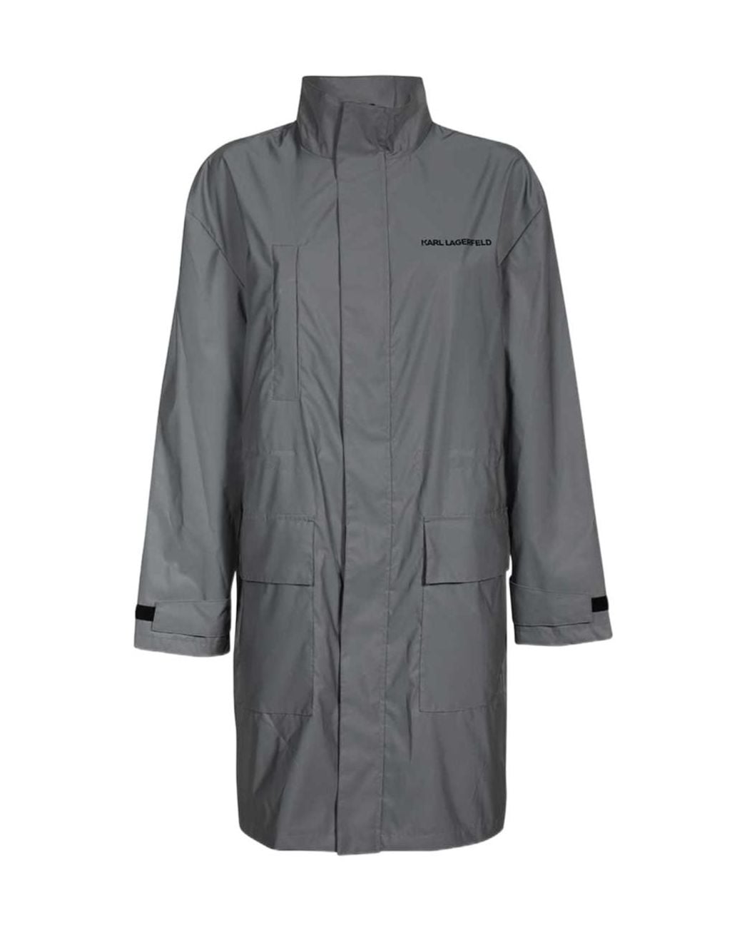 Karl Lagerfeld Gray Logo Printed Long-Sleeved Coat