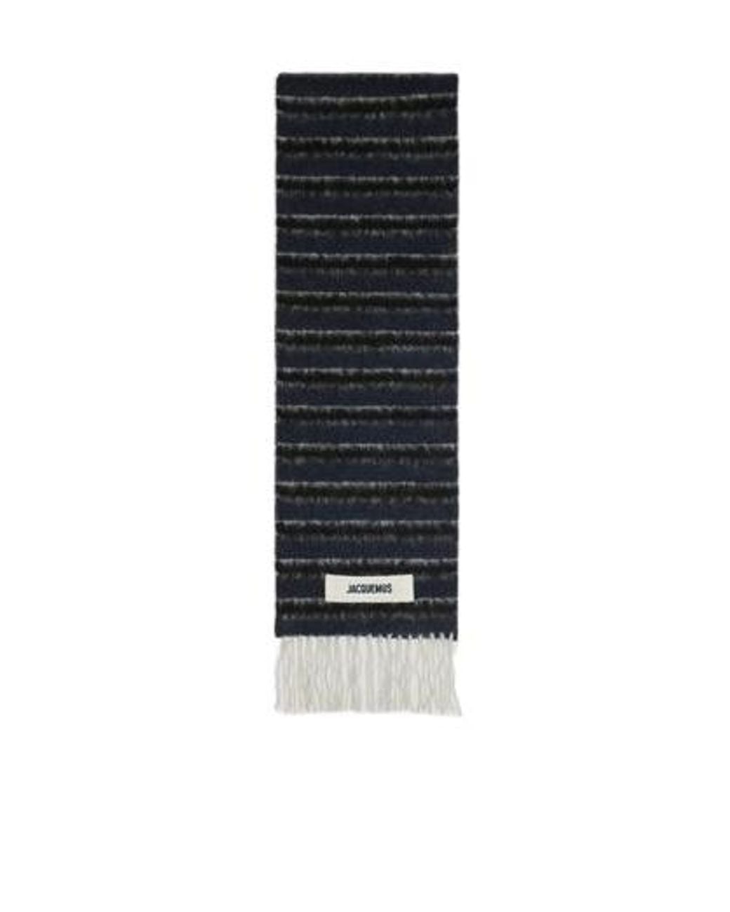 Jacquemus Black Logo Patch Fringed Edge Scarf for men